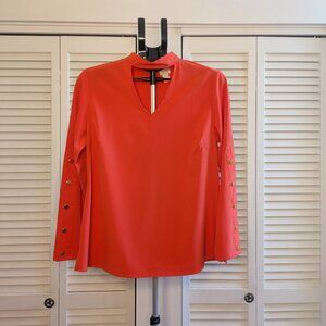 Chico's size 1 Orange Blouse-Zipper-Back* 20.5 ptp * 21.5 stretched * 26 Length